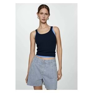 MANGO Çizgi desenli denim şort