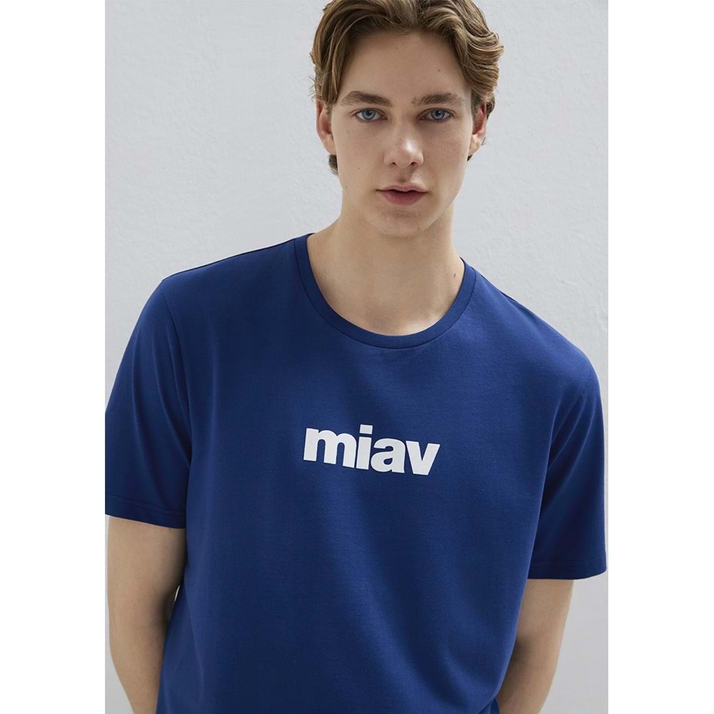 Miav Baskılı Mavi Tişört