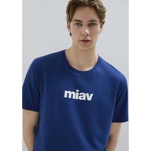Miav Baskılı Mavi Tişört