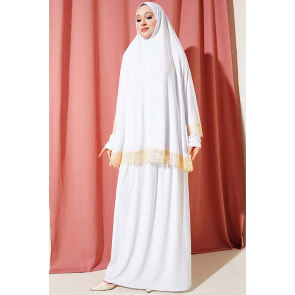 Dantelli Namaz Takımı Ekru