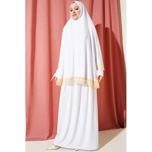 Dantelli Namaz Takımı Ekru