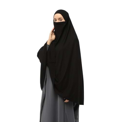 Hazır Türban Peçeli Pratik Eşarp Tesettür Nikaplı Hijab - Namaz Örtüsü Sufle (5XL) - Siyah