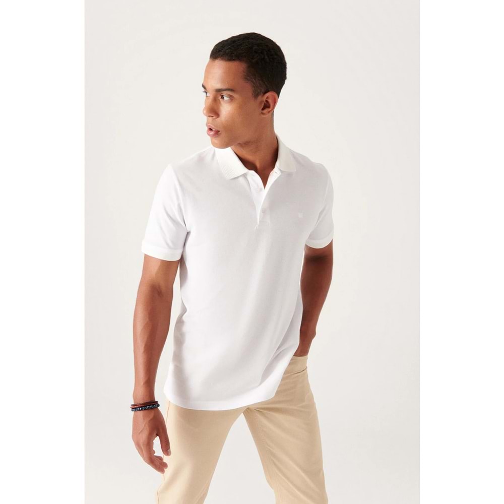 Avva Erkek Beyaz 3 Düğmeli %100 Mısır Pamuğu Polo Yaka Regular Fit T-Shirt B001027