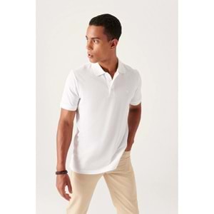 Avva Erkek Beyaz 3 Düğmeli %100 Mısır Pamuğu Polo Yaka Regular Fit T-Shirt B001027