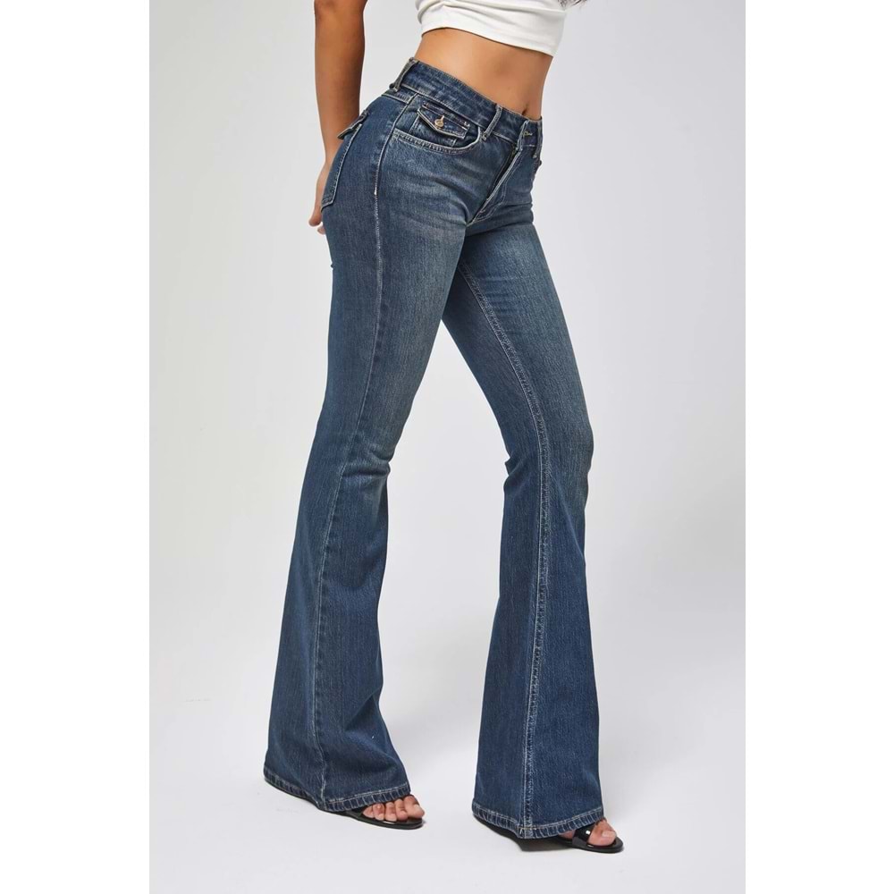 it's basic Kadın T.Kot Rengi 2w5-8 SLN05 Mide Rise Flare Fit Süper Esnek Kumaş İç Boy 83cm Denim Jean