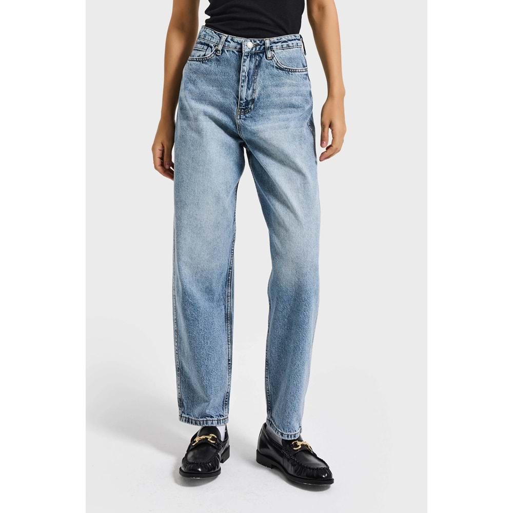 Kadın Snow Kot Rengi Relax Mom Fit Denim Pantolon