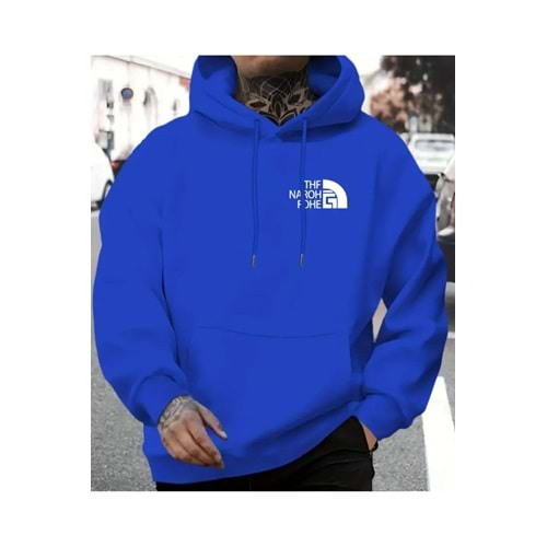Göğüs Baskı Yazı Detaylı İçi Polarlı Kapüşonlu Sweatshirt