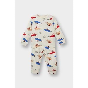 %100 Pamuklu Araç Baskılı Beli Lastikli Pijama Takımı Erkek Bebek