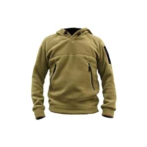 Genius Store Bej Erkek Polar Outdoor Kapüşonlu Kombat Tactical Cepli Polar