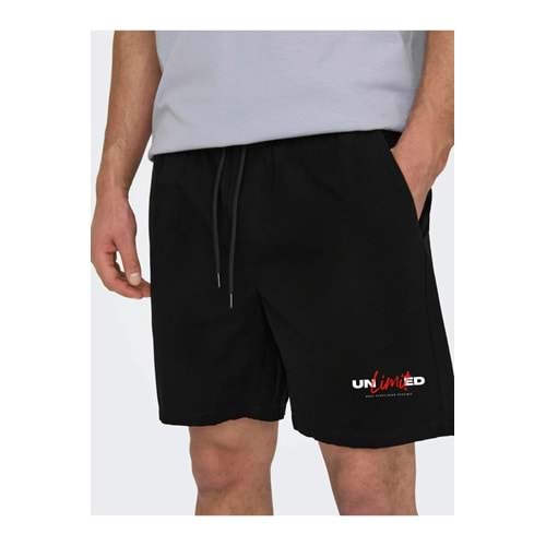 DEEPSENCE Erkek Siyah Penye Şort Spor Bermuda Şeritli Basketbol Futbol Fitness Antraman Koşu