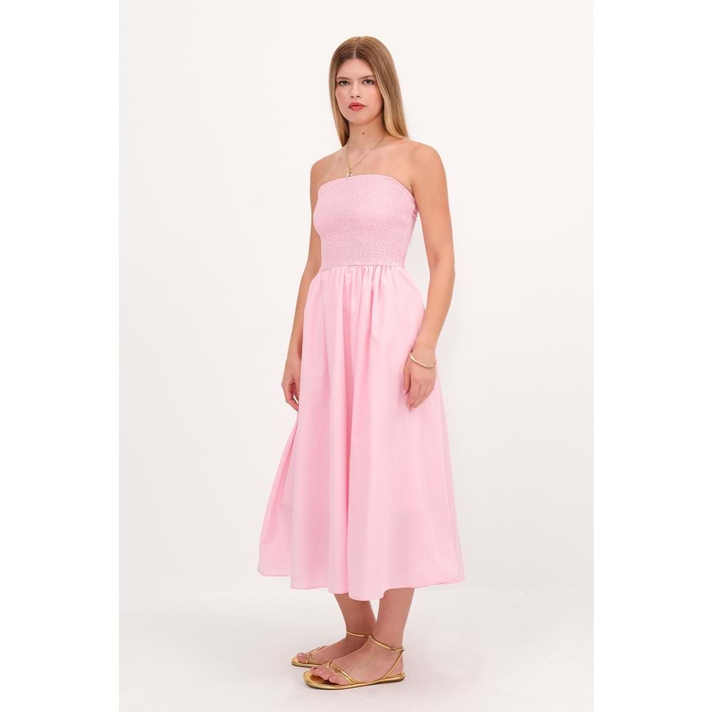 Pembe - Straplez Gipeli Elbise