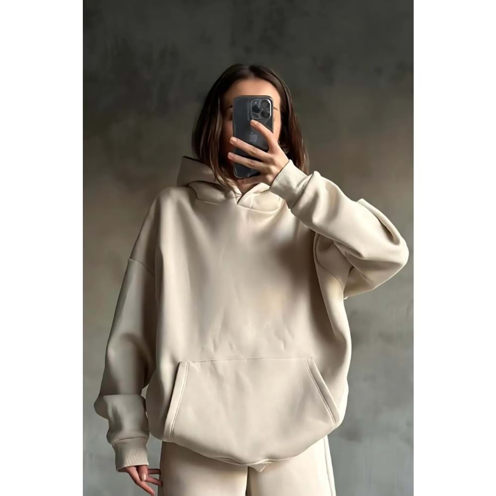 İçi pamuklu bol kalıp sweatshirt takım