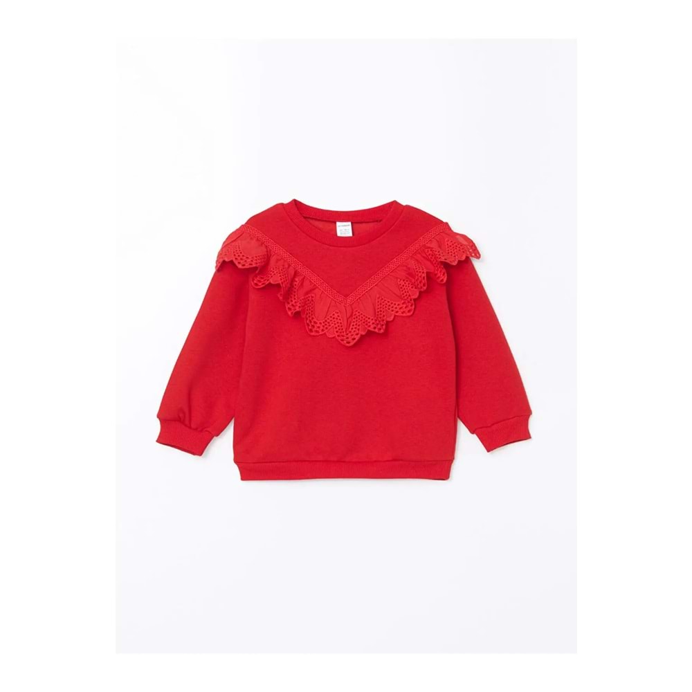 LC Waikiki LCW baby Kırmızı Bisiklet Yaka Uzun Kollu Kız Bebek Sweatshirt