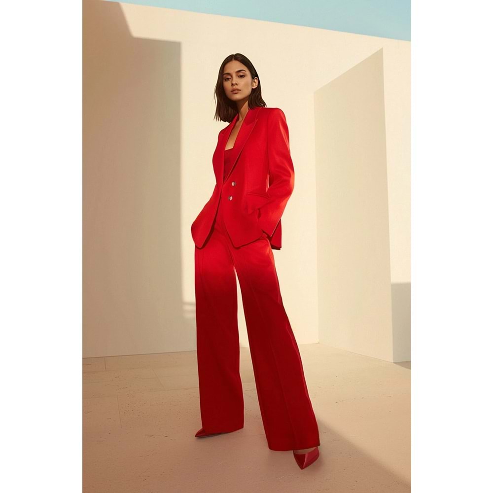 Trendyolmilla Koyu Kırmızı Oversize Astarlı Kruvaze Kapama Dokuma Blazer Ceket