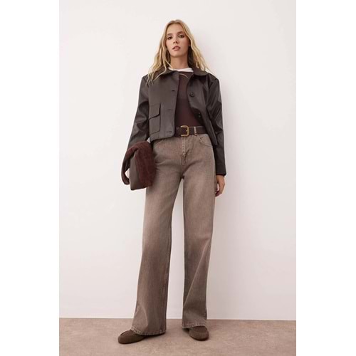 Trendyolmilla Kahverengi Yüksek Bel Vintage Yıkama Geniş Paça Wide Leg %100 Pamuk Jeans TWOAW26JE00124