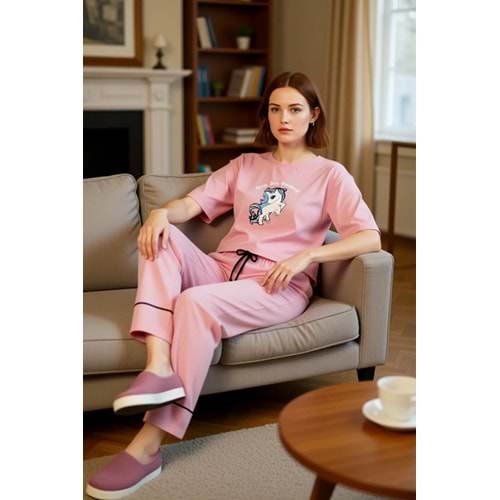 Baskılı Bisiklet Yaka Pijama Takımı