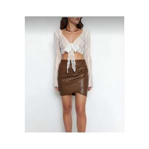 Kadın Crop Göğüsten Bağlamalı AJURLU BOLERO Bluz