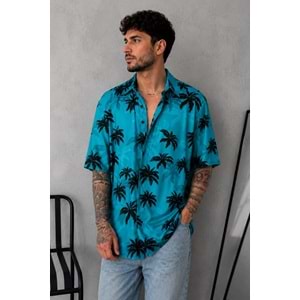 Palmiye Desenli Oversize Unisex Gömlek