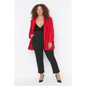 Trendyolmilla Curve Siyah Beli Ayarlanabilir Kemerli Dokuma Cigarette Büyük Beden Kumaş Pantolon TBBAW23AR00014