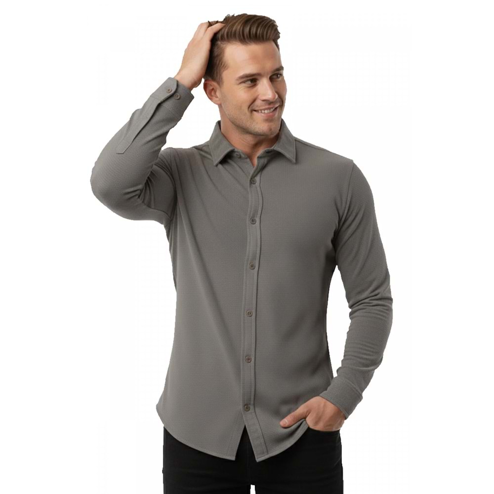 Slim Fit Örme Kumaş Likralı Erkek Gömlek