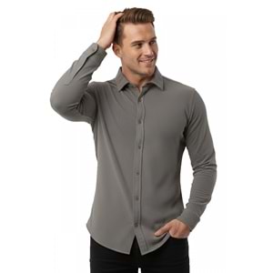 Slim Fit Örme Kumaş Likralı Erkek Gömlek