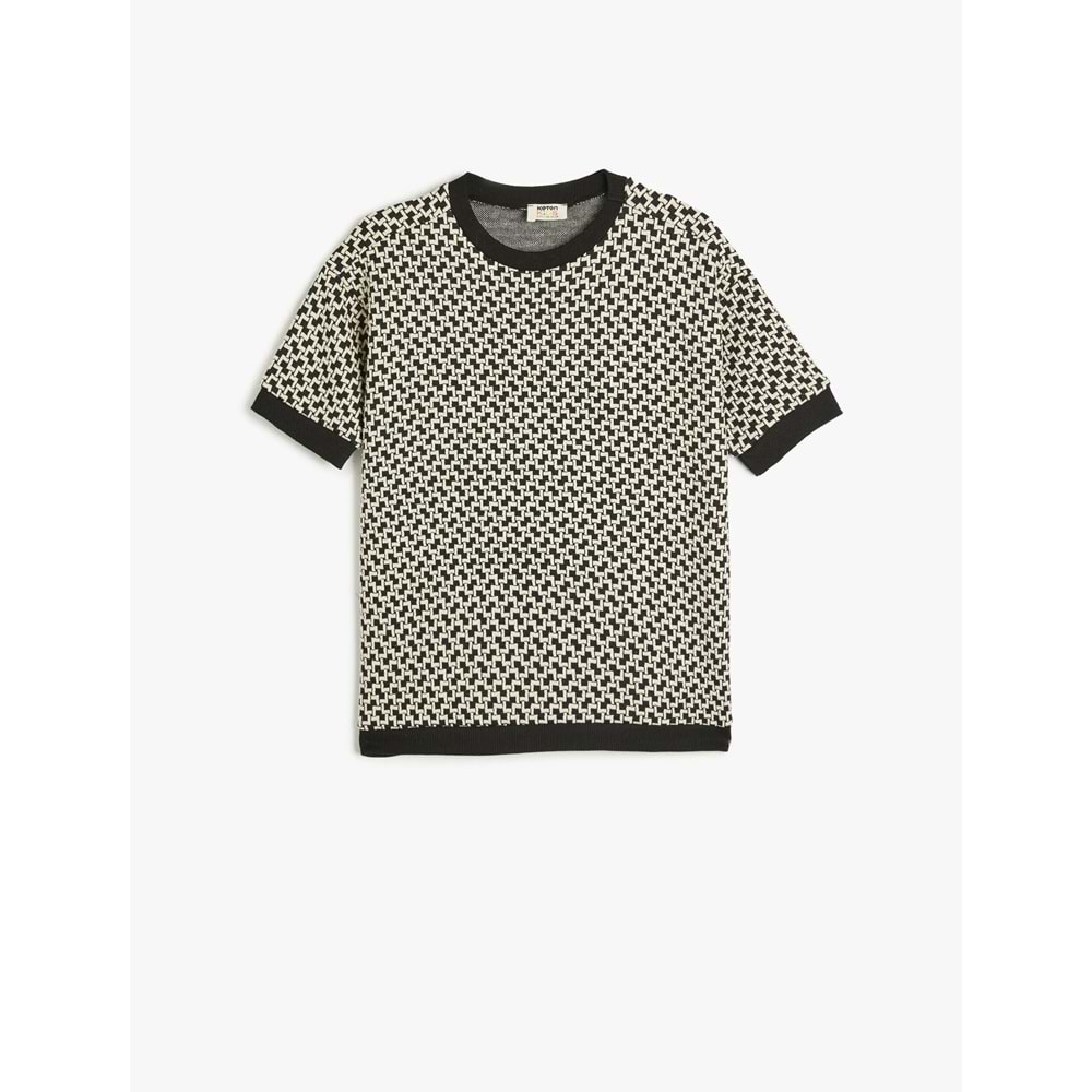 Erkek Çocuk Örme Jakarlı Kısa Kollu Bisiklet Yaka Sweatshirt