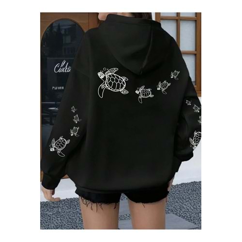 Unisex Erkek/Kadın Renkli CARETTA Özel Baskılı Pamuklu Oversize Kapüşonlu Sweatshirt