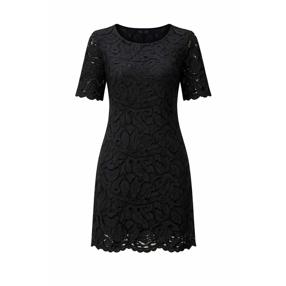 Eight Fashion Kadın Siyah Dantel Kısa Kollu Astarlı Şık Elbise