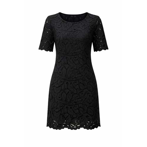 Eight Fashion Kadın Siyah Dantel Kısa Kollu Astarlı Şık Elbise