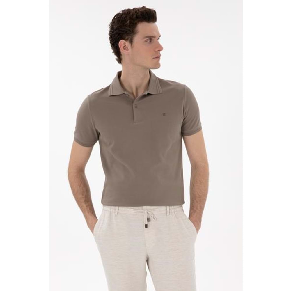 Koyu Vizon Slim Fit %100 Pamuk Polo Yaka Basic Tişört