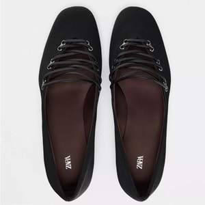 Zara Saten Effect Ballet Flats 50. Yıl Dönümü Black