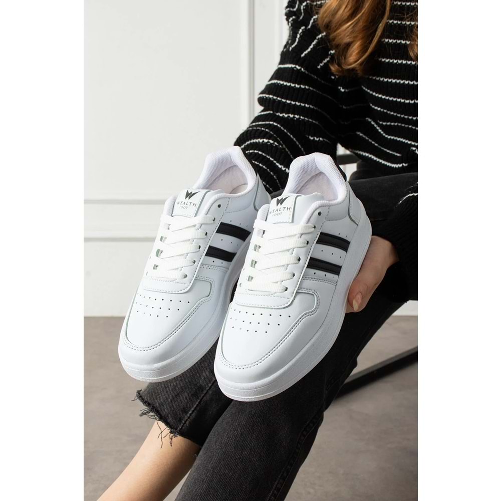 eformoda by emre yılmaz Beyaz Siyah Unisex Sneaker JH177 Bağcıklı Günlük Spor Ayakkabı
