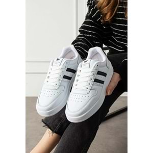 eformoda by emre yılmaz Beyaz Siyah Unisex Sneaker JH177 Bağcıklı Günlük Spor Ayakkabı