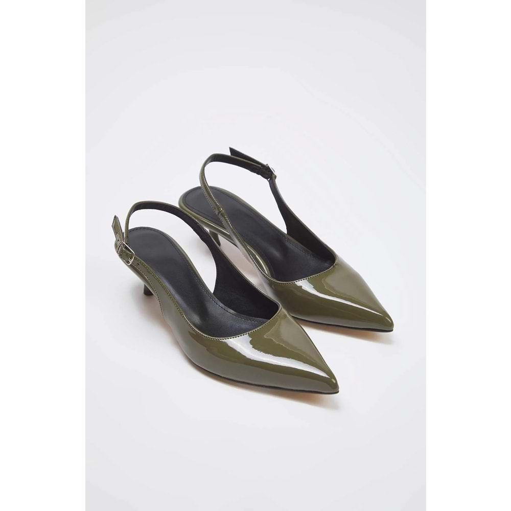Trendyolmilla Shoes Haki Rugan Kadın 3 cm Kitten Topuklu Ayakkabı