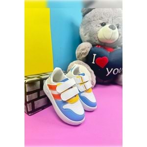 Günlük Kız Erkek Çocuk Turuncu Beyaz Sneaker Cırtlı Çift Şeritli Rahat Hafif Spor Ayakkabı