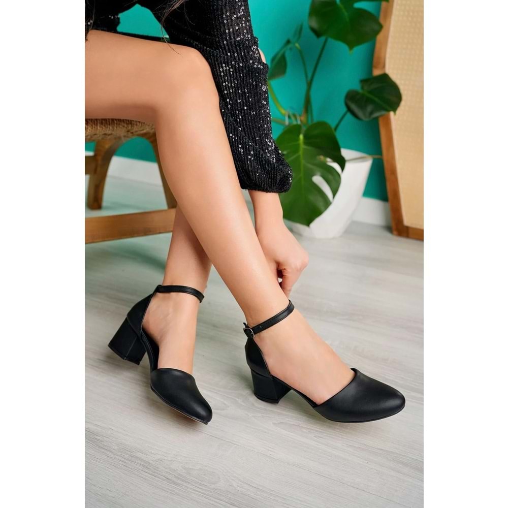 TOLGSHOES Kadın Siyah Deri Topuklu Yeni Klasik Ayakkabı
