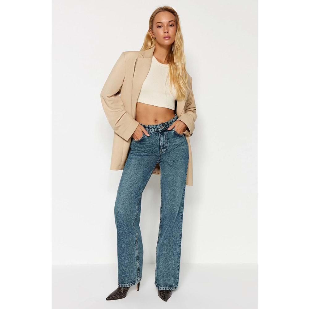 Vintage Yüksek Bel Wide Leg Geniş Paça %100 Pamuk Non-Stretch Jeans