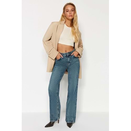 Vintage Yüksek Bel Wide Leg Geniş Paça %100 Pamuk Non-Stretch Jeans
