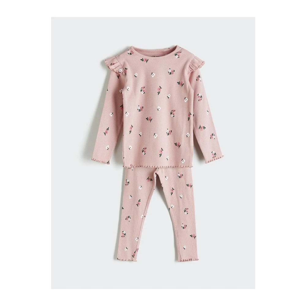 LCW Bisiklet Yaka Baskılı Kız Bebek Pijama Takım