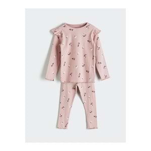LCW Bisiklet Yaka Baskılı Kız Bebek Pijama Takım