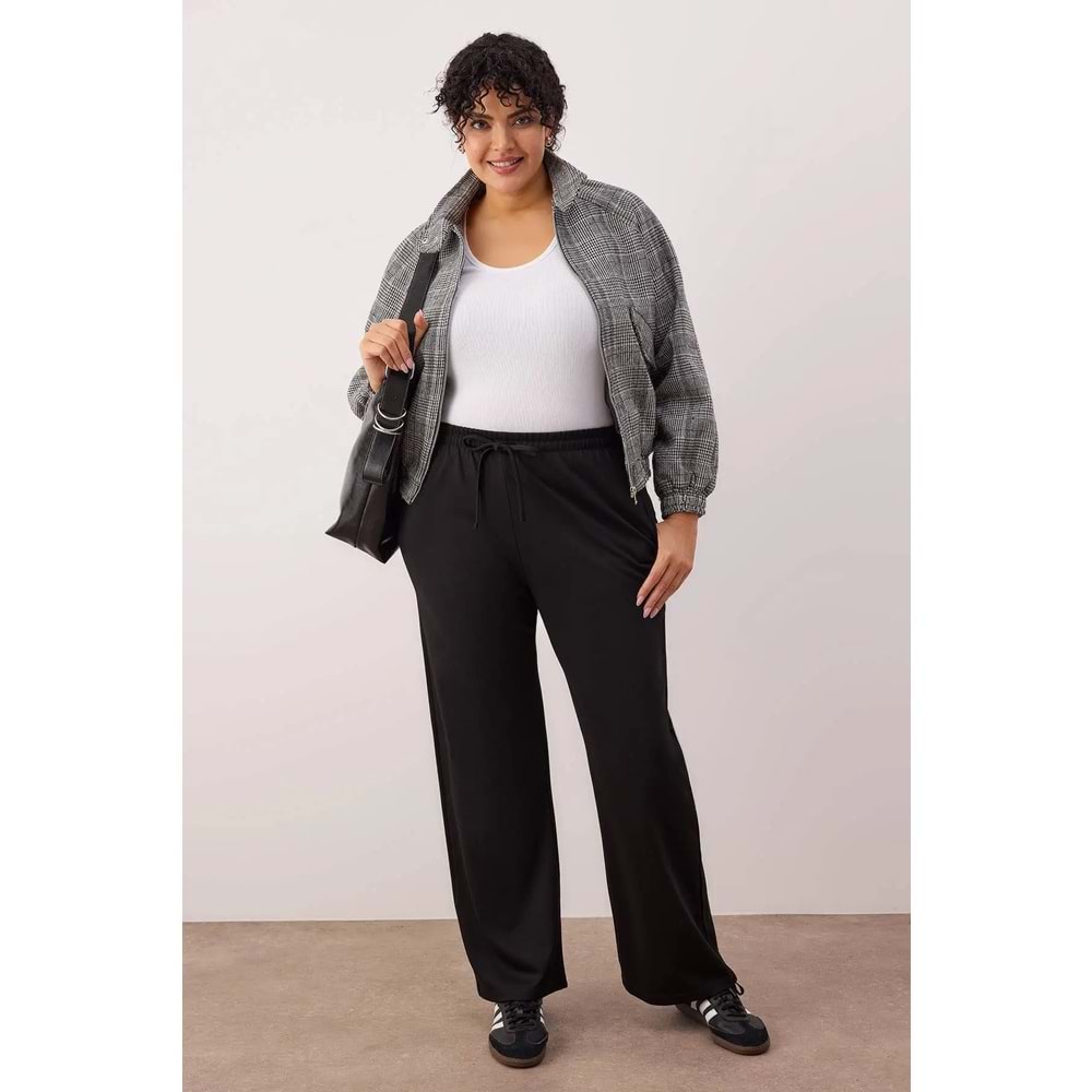 Trendyolmilla Curve Siyah Düz Straight/Düz Kesim Esnek Örme Büyük Beden Pantolon