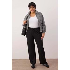 Trendyolmilla Curve Siyah Düz Straight/Düz Kesim Esnek Örme Büyük Beden Pantolon