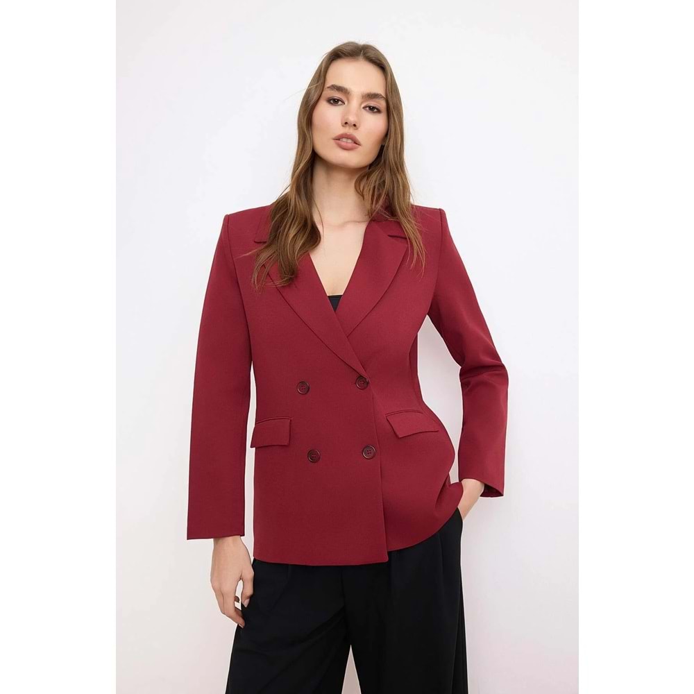 Trendyolmilla Bordo Regular Astarlı Kruvaze Kapama Dokuma Blazer Ceket