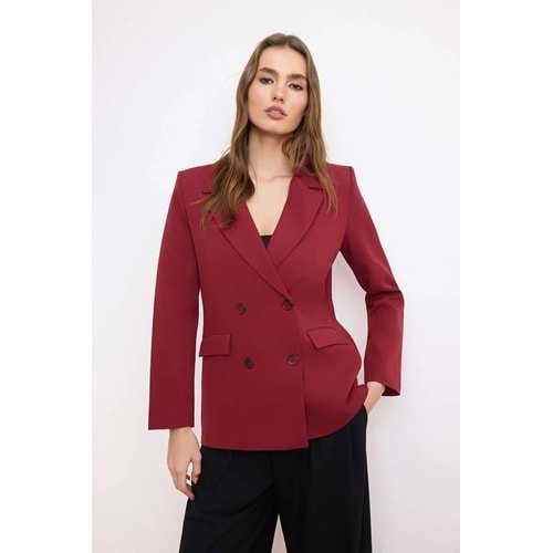 Trendyolmilla Bordo Regular Astarlı Kruvaze Kapama Dokuma Blazer Ceket