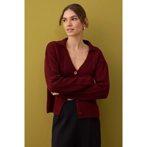 Trendyolmilla Bordo Yünlü Basic Triko Hırka
