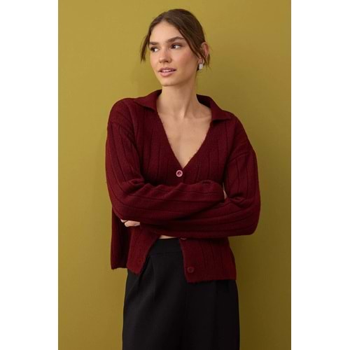 Trendyolmilla Bordo Yünlü Basic Triko Hırka