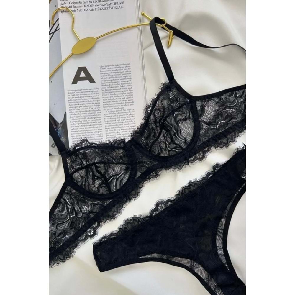 Feu Secret Siyah Kadın Dantel Detaylı Bralet Set