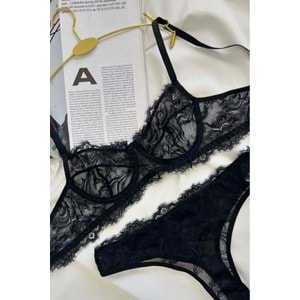 Feu Secret Siyah Kadın Dantel Detaylı Bralet Set