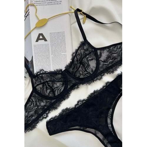 Feu Secret Siyah Kadın Dantel Detaylı Bralet Set