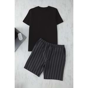 Çizgili Örme Şortlu Pijama Takımı